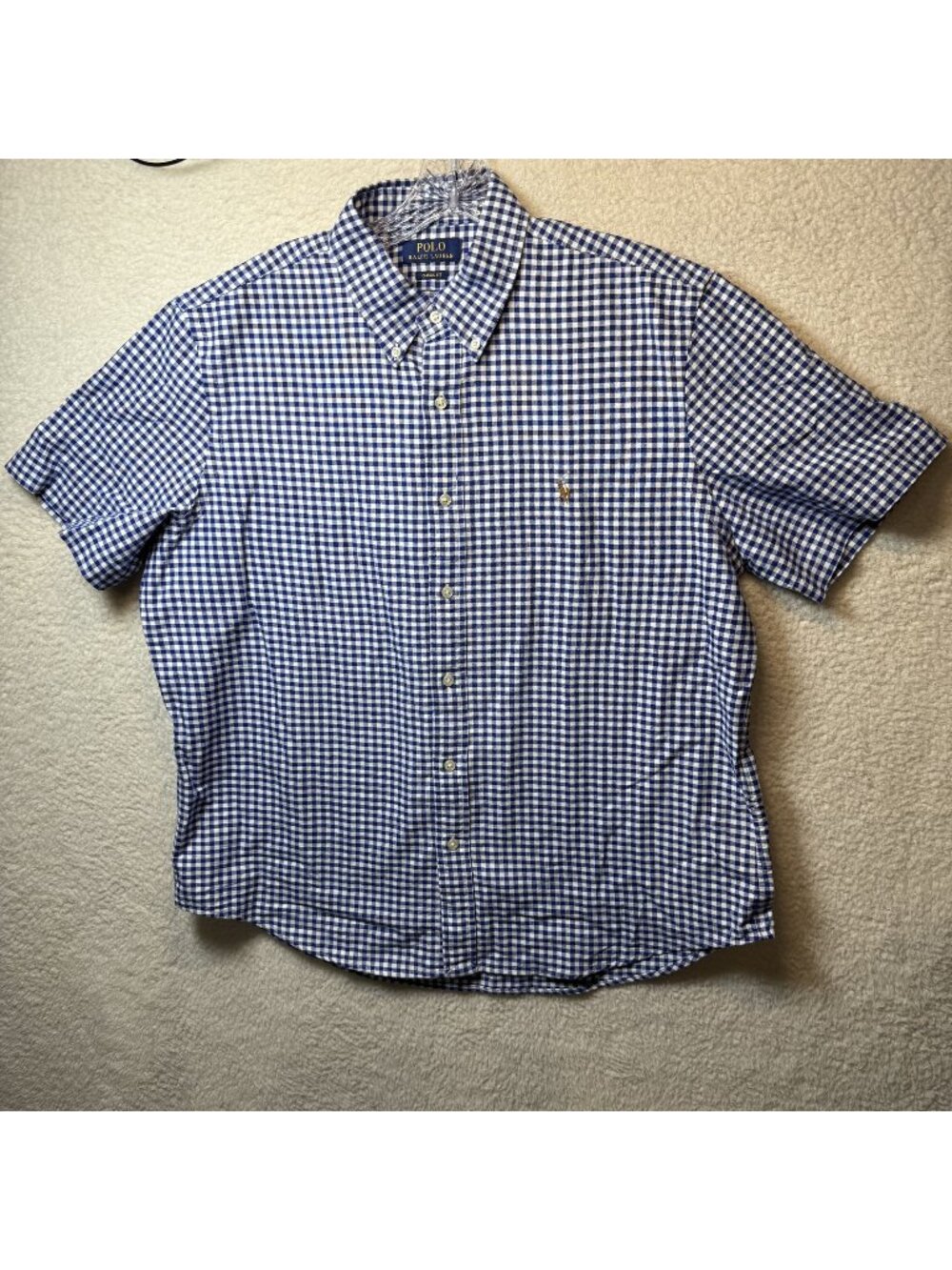 Polo Ralph Lauren Classic Fit Blue & White Gingham Short Sleeve Button-Down Shir